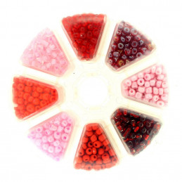 Boite box de perles de rocailles tons de rouge 4mm 200gr env 1440 perles