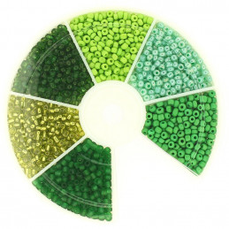 Boite box de perles de rocailles tons de vert 2mm 60gr env 2100 perles