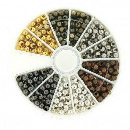 Boite box de perles perles intercalaires spacer 3mm - 6 coloris (argenté, doré, bronze,..) - env 480 pièces