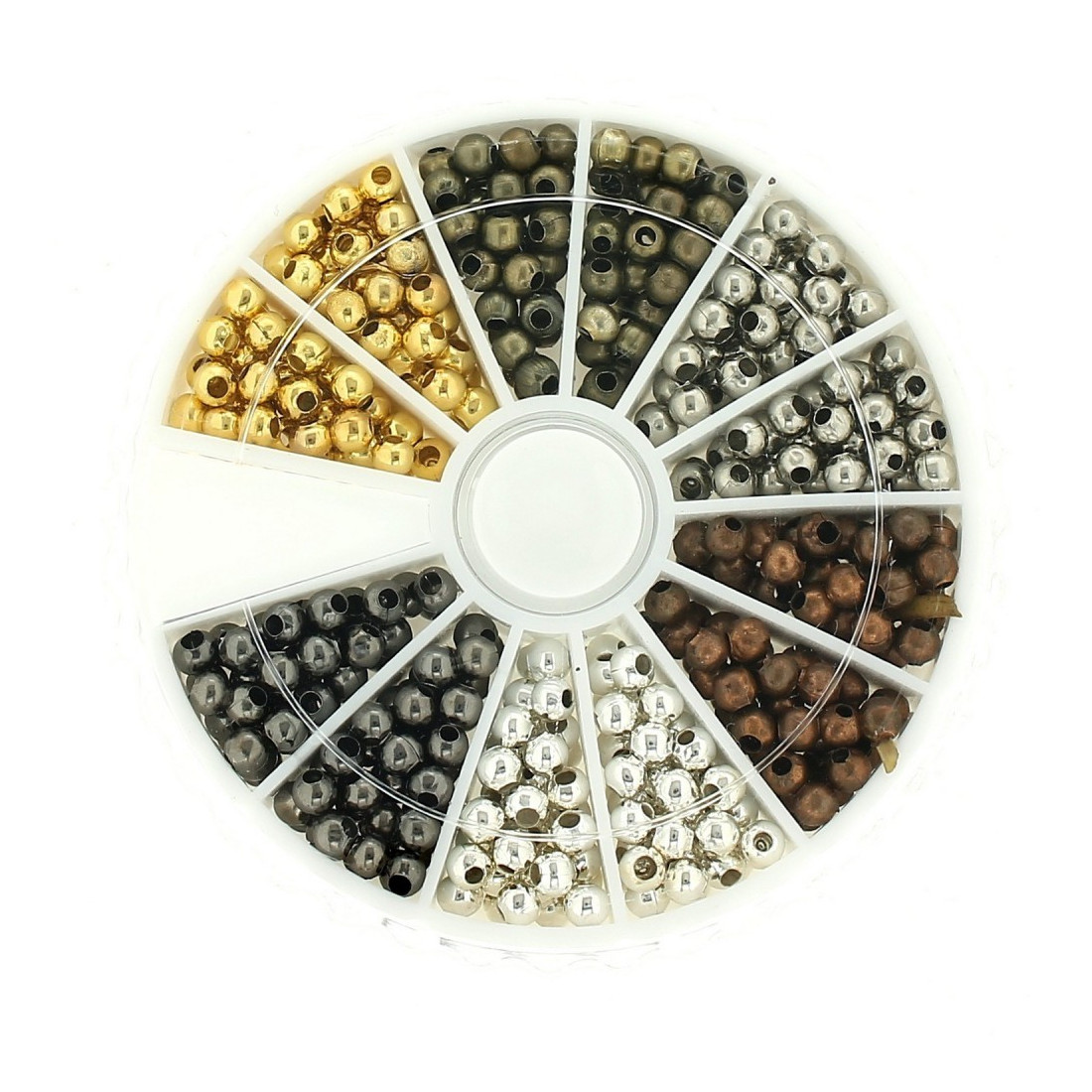 Boite box de perles perles intercalaires spacer 3mm - 6 coloris (argenté, doré, bronze,..) - env 480 pièces
