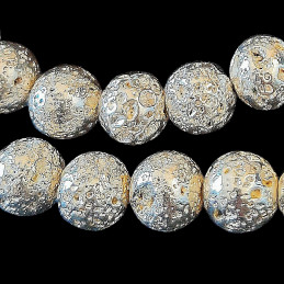 Fil de 46 perles rondes 8mm 8 mm en pierre de lave argentée teintée