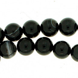 Fil de 61 perles rondes 6mm 6 mm en agate agathe noire rayé