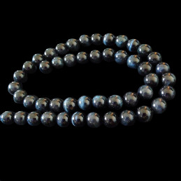 Fil de 48 perles rondes 8mm en oeil de tigre bleu ou oeil de faucon