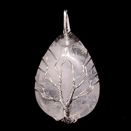 Pendentif goutte arbre de vie  wrap en cristal de roche + chaine 3,5cm