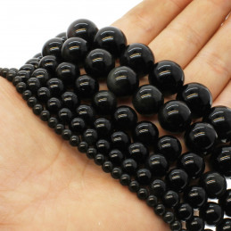 Fil de 95 perles rondes 4mm 4 mm obsidienne noire oeil céleste
