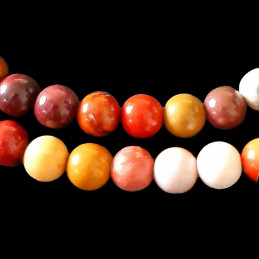 Fil de 46 perles rondes 8mm 8 mm en jaspe mokaite rouge marron