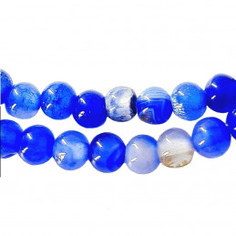 Fil de 91 perles rondes 4mm 4 mm en agate agathe bleu fonçé rayé