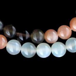 Fil de 64 perles rondes 6mm 6 mm en pierre de lune mélangé : blanche noire rose