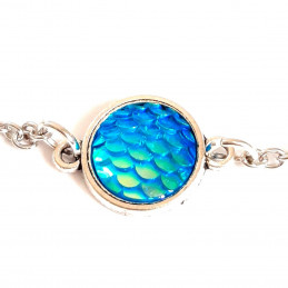 Bracelet femme enfant sirène écailles irisées bleu 21 cm