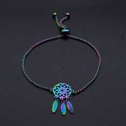 Bracelet caméléon irisé multicolore astro attrape rêves dreancatcher indien 21 cm