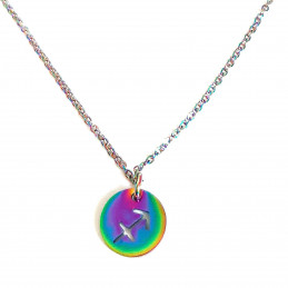 Collier caméléon irisé multicolore astro signe zodiaque sagittaire 45 cm