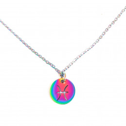 Collier caméléon irisé multicolore astro signe zodiaque verseau 45 cm