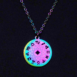 Collier caméléon irisé multicolore astro 12 signes du zodiaque 45 cm