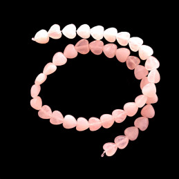 Fil de 40 perles coeurs en quartz rose 10 mm de diamètre