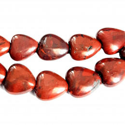 Fil de 40 perles coeurs en jaspe rouge 10 mm de diamètre
