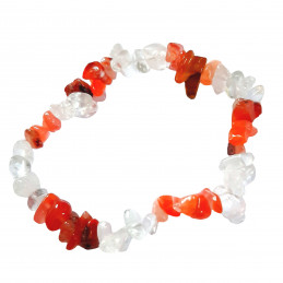 Bracelet élastique de perles chips en cristal de roche et cornaline  - 50mm