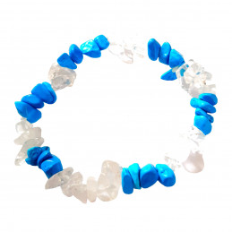 Bracelet élastique de perles chips en cristal de roche et howlite bleue  - 50mm