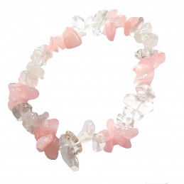 Bracelet élastique de perles chips en cristal de roche et quartz rose  - 50mm