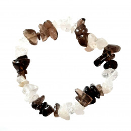Bracelet élastique de perles chips en cristal de roche et quartz fumé  - 50mm