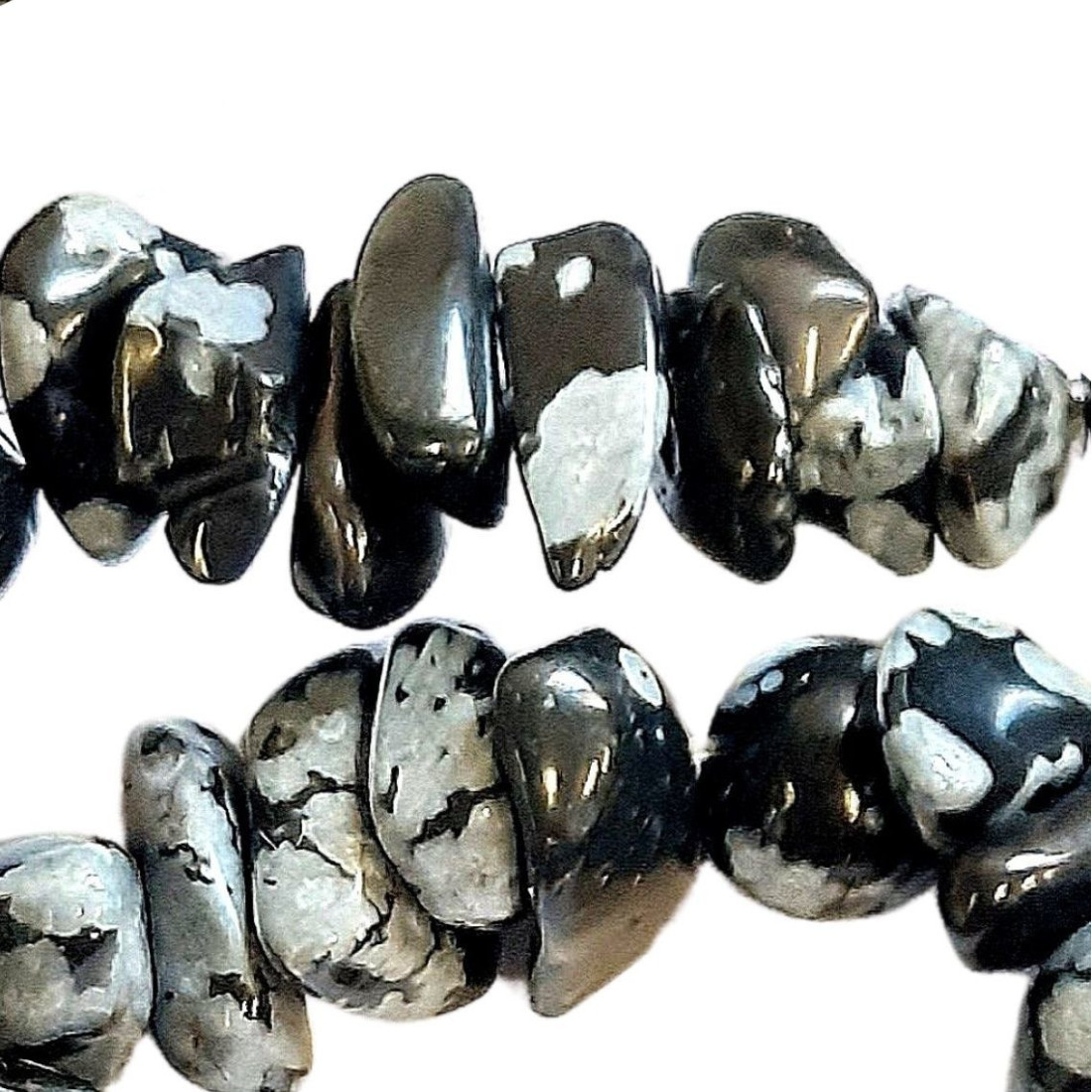 Fil de chips perles en Obsidienne Neige - fil de 90cm NEUF