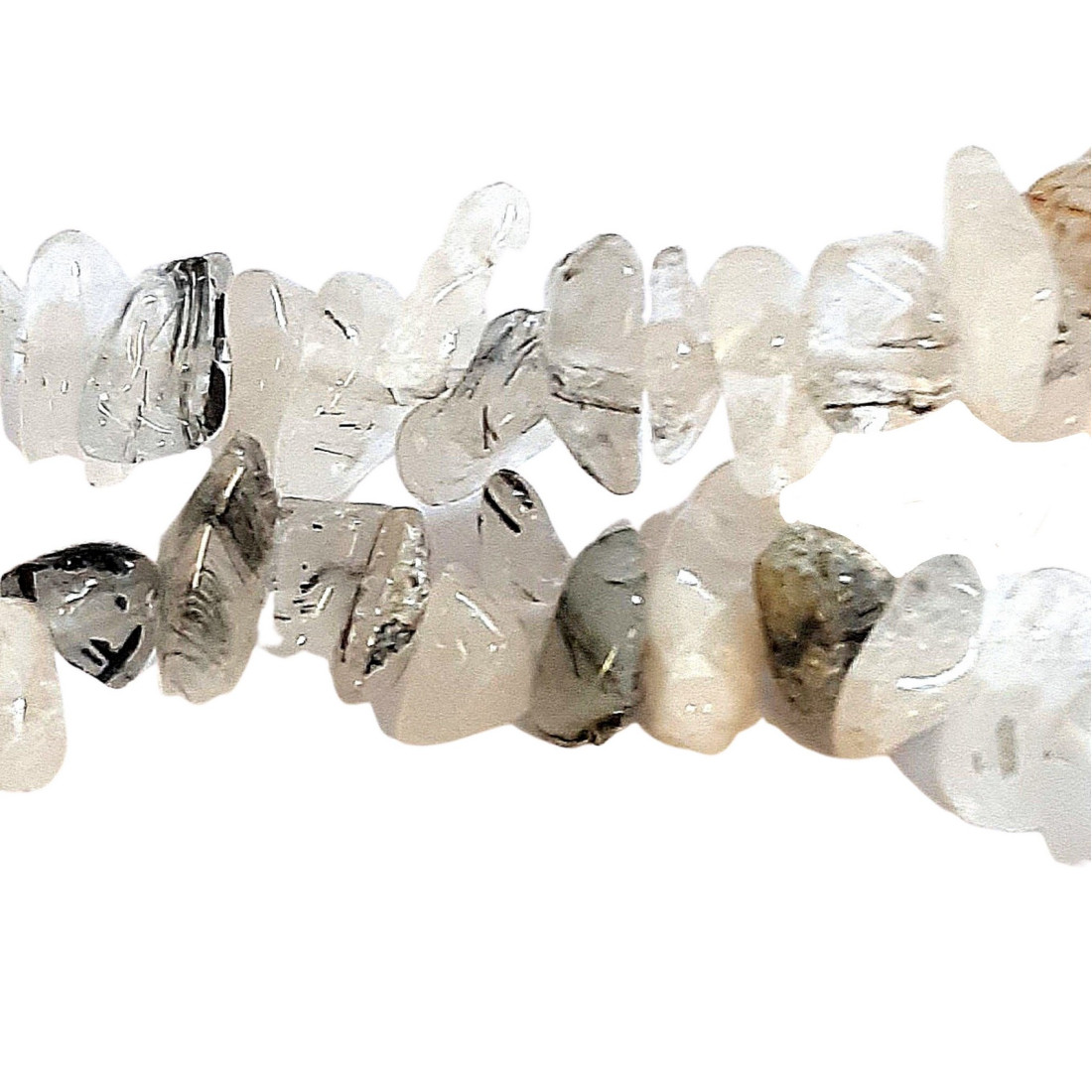 Fil de chips perles en Quartz à inclusions de Tourmaline - 90cm