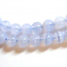 Fil de 64 perles rondes 6mm 6 mm en calcédoine bleue rayée