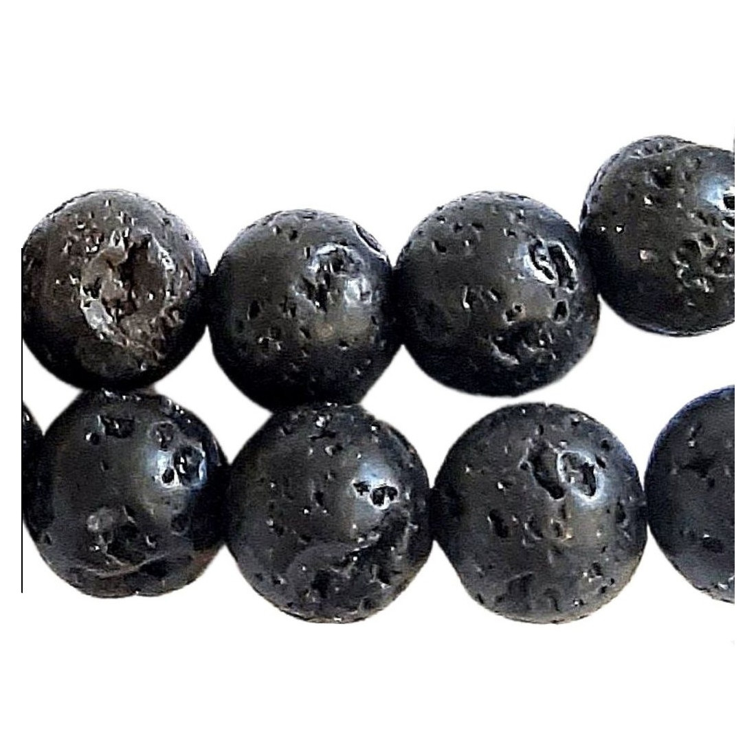 Fil de 62 perles rondes 6mm 6 mm en pierre de lave noire