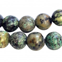 Fil de 62 perles rondes 6mm 6 mm en turquoise africaine tachetée