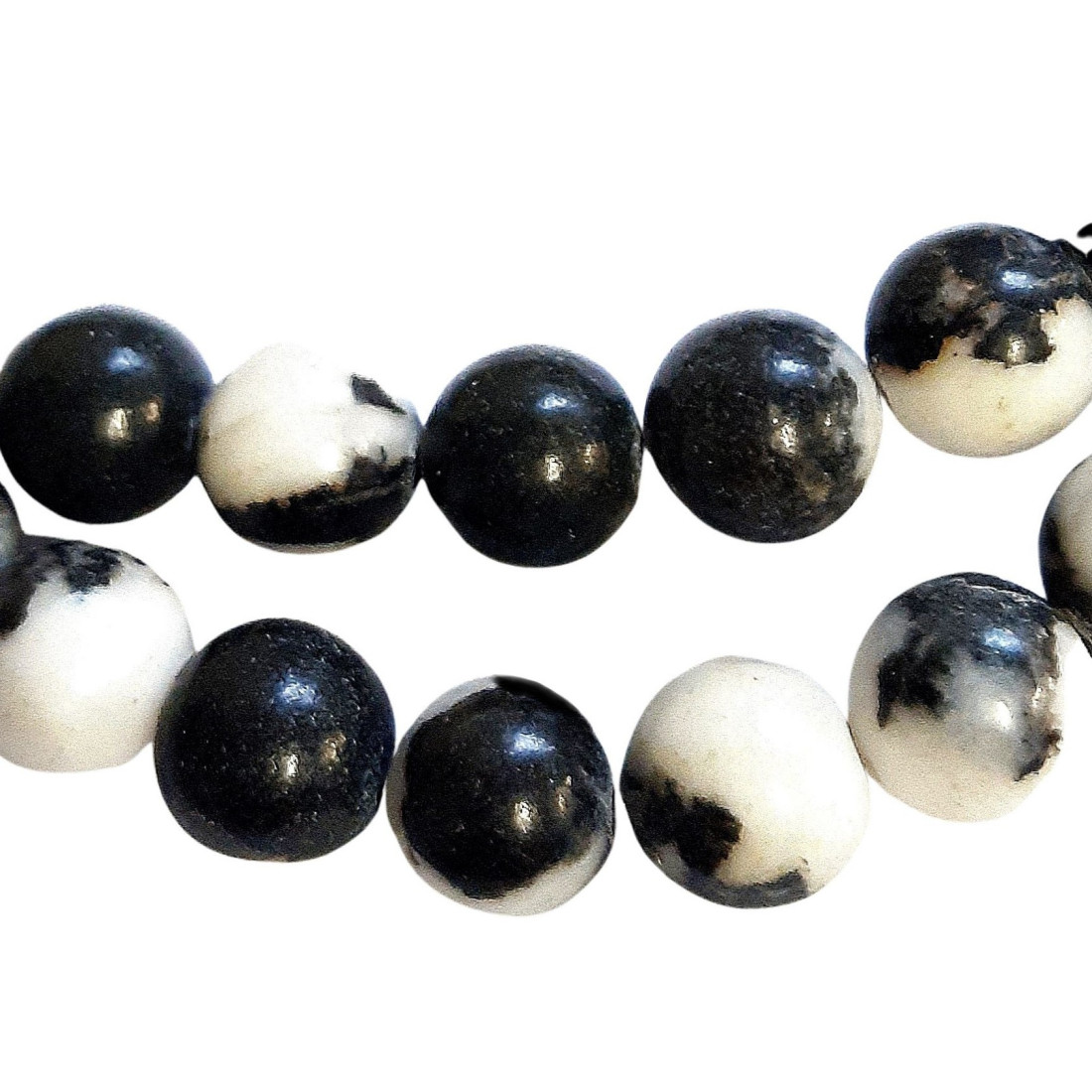 Fil de 48 perles rondes 8mm 8 mm en jaspe zèbre blanc et noir