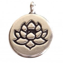 Lot de 10 breloques médailles argentées fleur de lotus