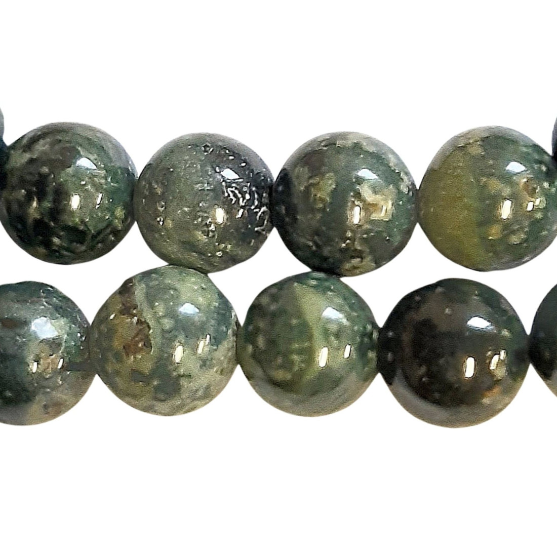Fil de 48 perles rondes 8mm 8 mm en jaspe vert kambaba