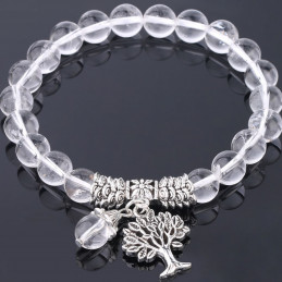 Bracelet élastique breloques arbre de vie en perles de  cristal de roche