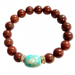 Bracelet élastique perles rondes et tonneau en jaspe marron et bleu