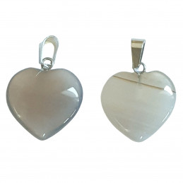 Grand pendentif coeur en agate grise + chaine 2cm