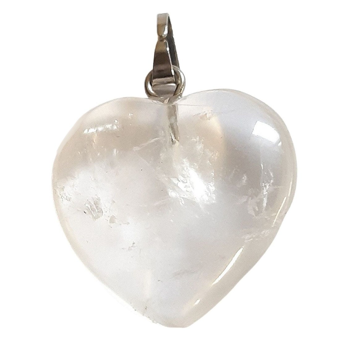 Grand pendentif coeur en cristal de roche + chaine 2cm