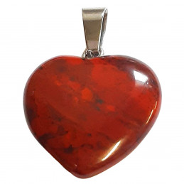 Grand pendentif coeur en jaspe rouge + chaine 2cm