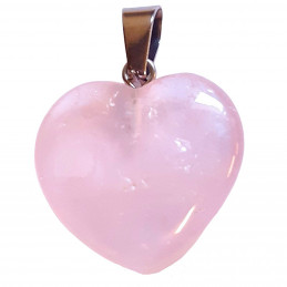 Grand pendentif coeur en quartz rose + chaine 2cm