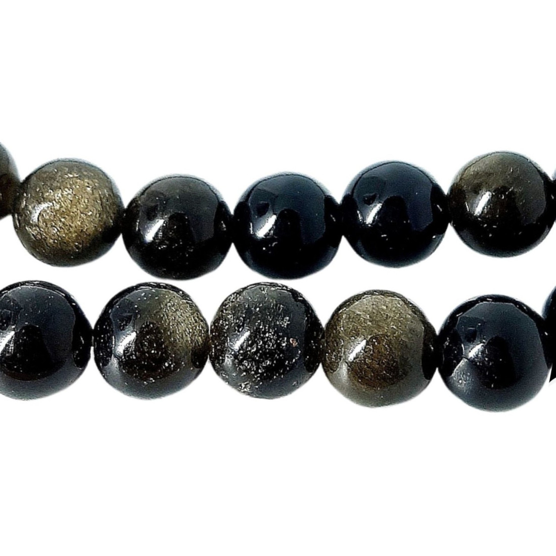 Fil de 92 perles rondes 4mm 4 mm en obsidienne noire dorée