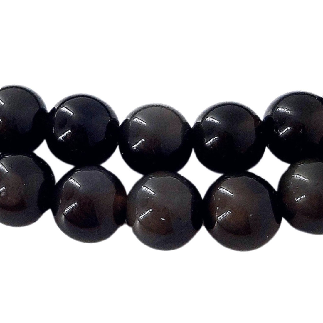 Fil de 62 perles rondes 6mm 6 mm en obsidienne noire argentée