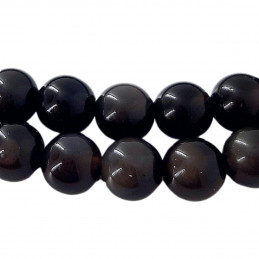 Fil de 46 perles rondes 8mm 8 mm en obsidienne noire argentée