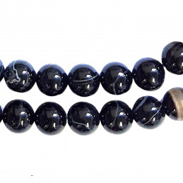 Fil de 61 perles rondes 6mm 6 mm en agate agathe noire rayé