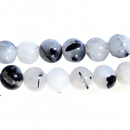 Fil de 46 perles rondes 8mm 8 mm en quartz inclusions tourmaline schorl