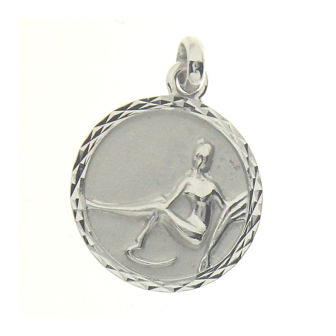 Pendentif médaille ronde signe astrologique zodiaque Vierge en argent + chaine