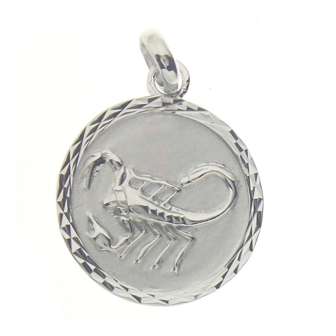 Pendentif médaille ronde signe astrologique zodiaque scorpion en argent + chaine