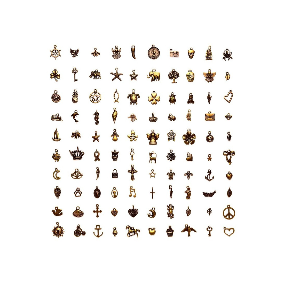 Lot de 100 breloques bronze antique diverses en mélange mix