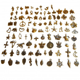 Lot de 100 breloques bronze antique diverses en mélange mix