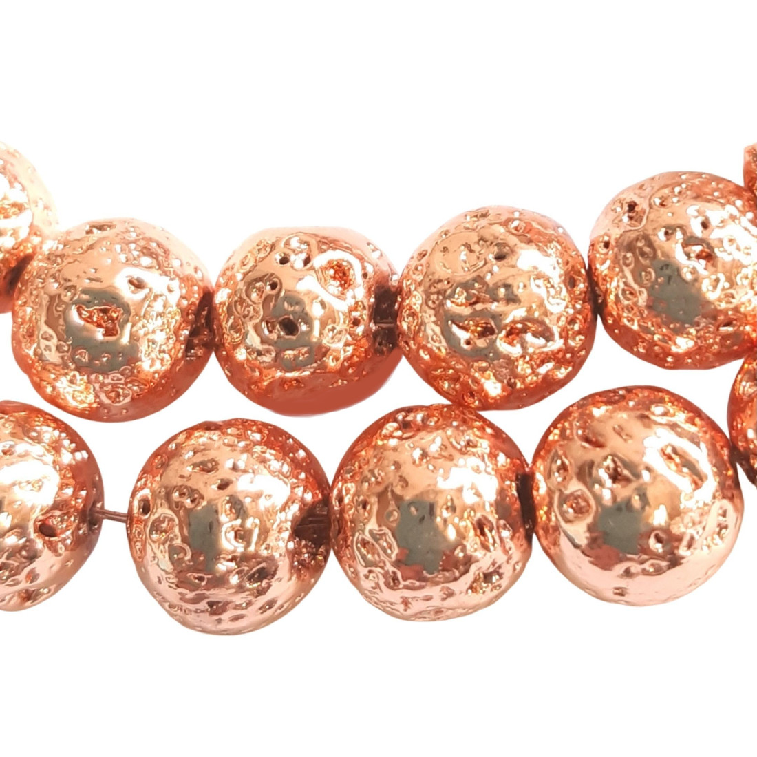 Fil de 44 perles rondes 8mm 8 mm en pierre de lave rose or métallisée teintée