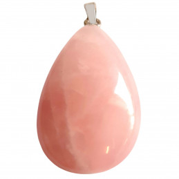 Grand pendentif goutte larme en quartz rose 4cm hauteur + chaine