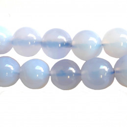 Fil de 48 perles rondes 8mm 8mm en calcédoine bleue translucide