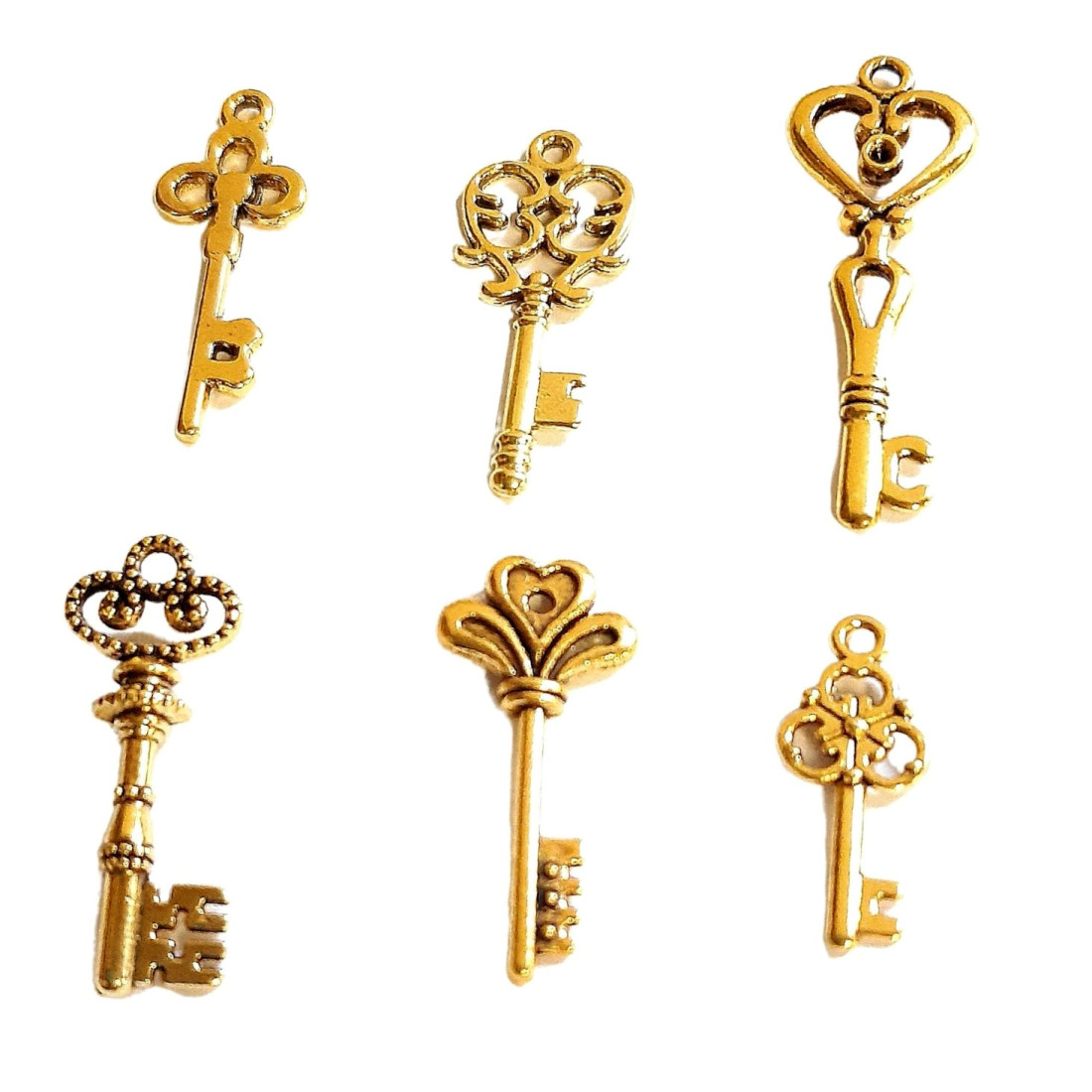 Lot de 5 grandes breloques dorées clés clefs 2cm diamètre